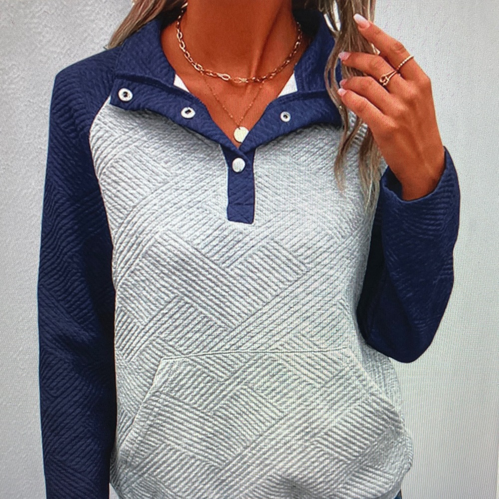 Navy and Gray Quilted Women's Top